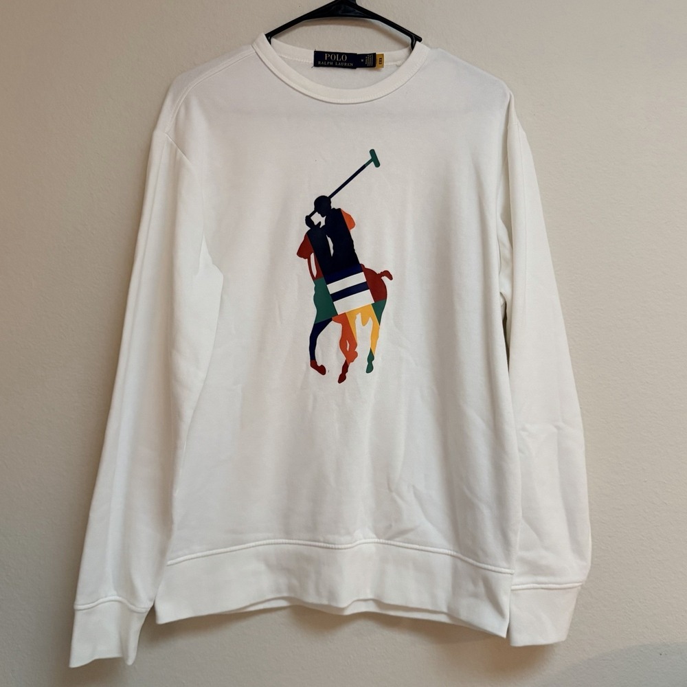 Polo Ralph Lauren Multicolor Big Pony Horse Logo Fleece Crewneck Men's Medium - Picture 2 of 10